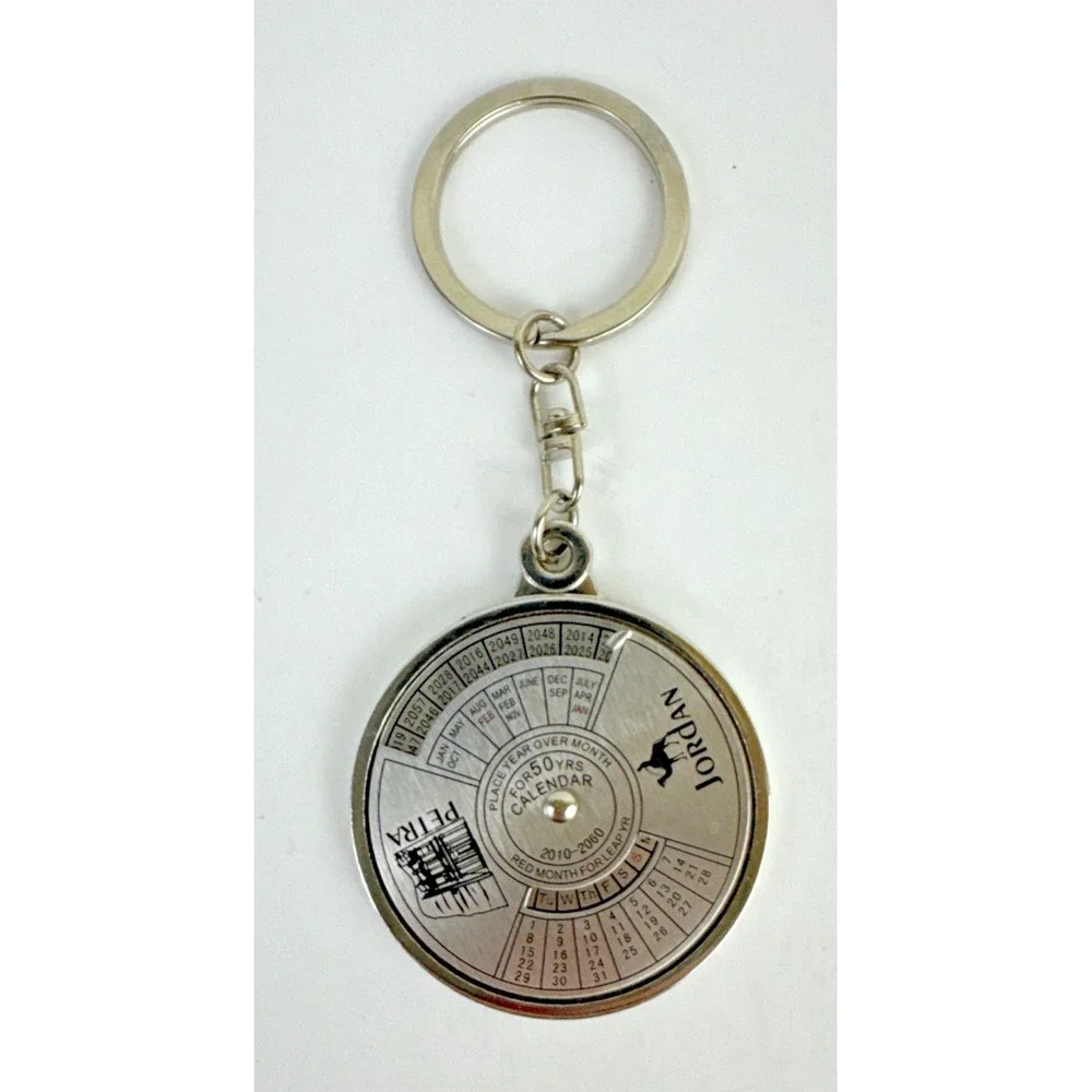 Petra Jordan Keychain 50 Year Perpetual Calendar 2010-2060 Silver Tone Circle